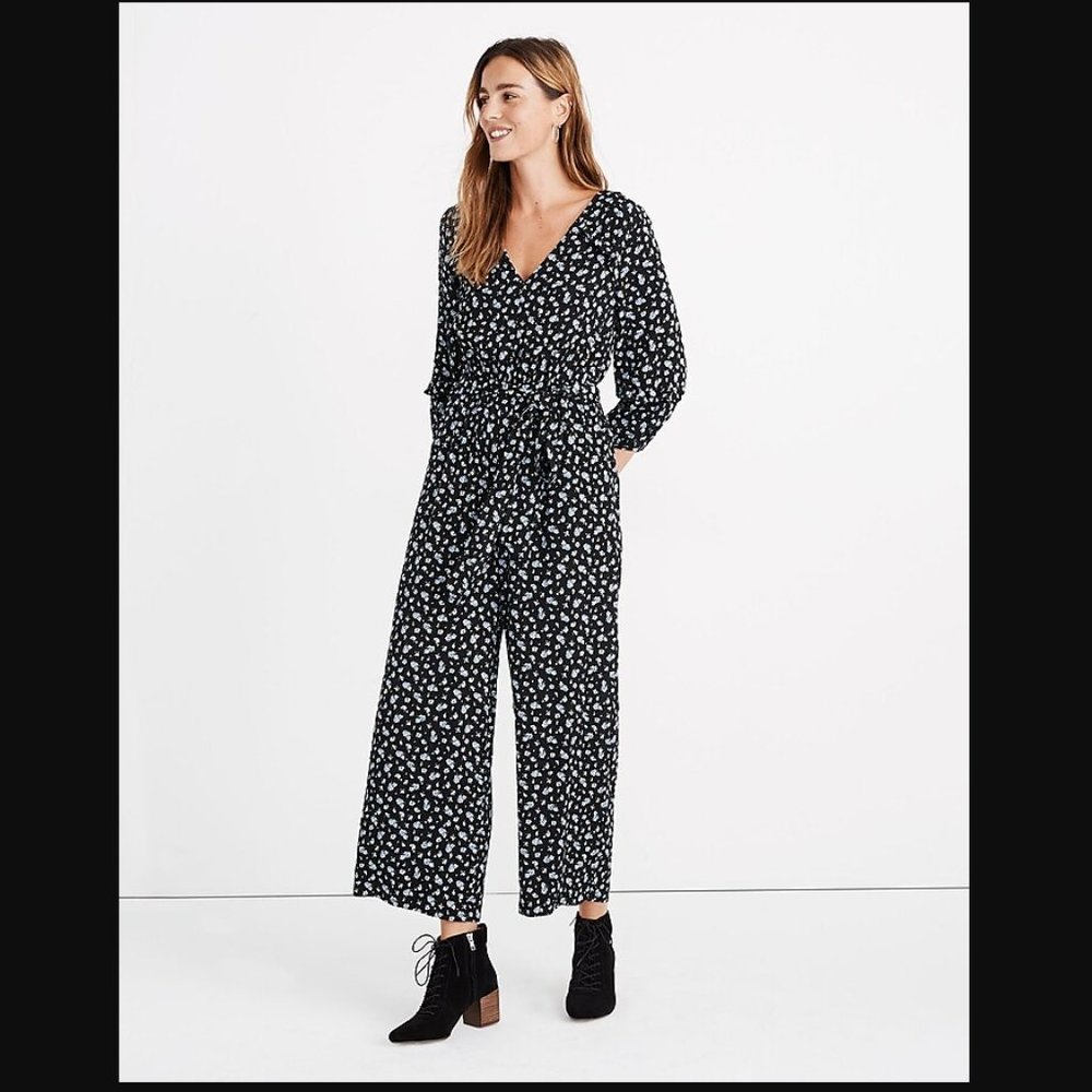 Madewell Ruffle-Sleeve Tie-Waist Jumpsuit in Baby's Breath